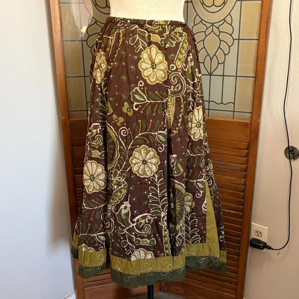 Vintage Boho Floral Cottage Prairie Festival Folk Gypsy Skirt Plus Size 22/24